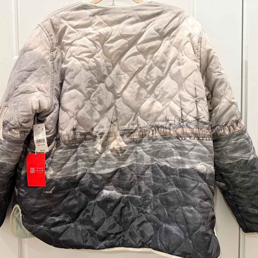 PacSun Nautical Print Quilted Jacket - Gray and Cream - Picture 2 of 2